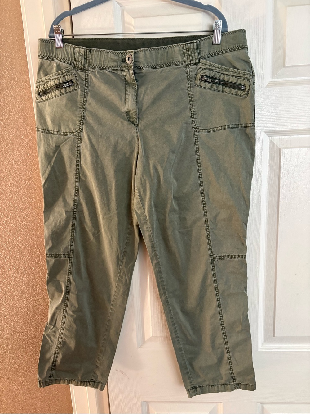 Chico's pants cropped ankle olive green pockets comfy stretch cottagecore XL